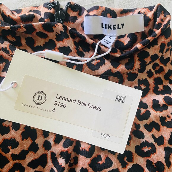 NWT Likely Leopard Print Bali Sheath Long Sleeve Ruched Mock Neck Dress Sz 4 - Picture 4 of 13
